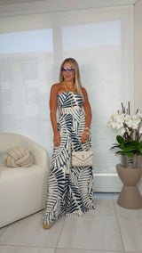 3957 Back tie band tube jumpsuit
