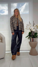 9596 Quilted leopard buttoned jacket