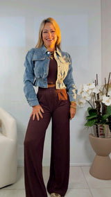 3749 Smocked waist denim crop jacket