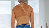 519 Ribbed open back round neck top