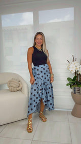 1050 Denim polka dot print wrap skirt