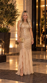 2854 Sequin ruffle chiffon dress