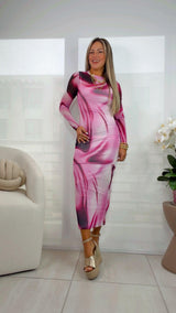 0350 Long sleeve mesh midi dress