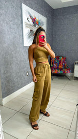 0948 Top and high waisted cargo pants set