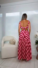 1932 Striped open back maxi dress Kiut