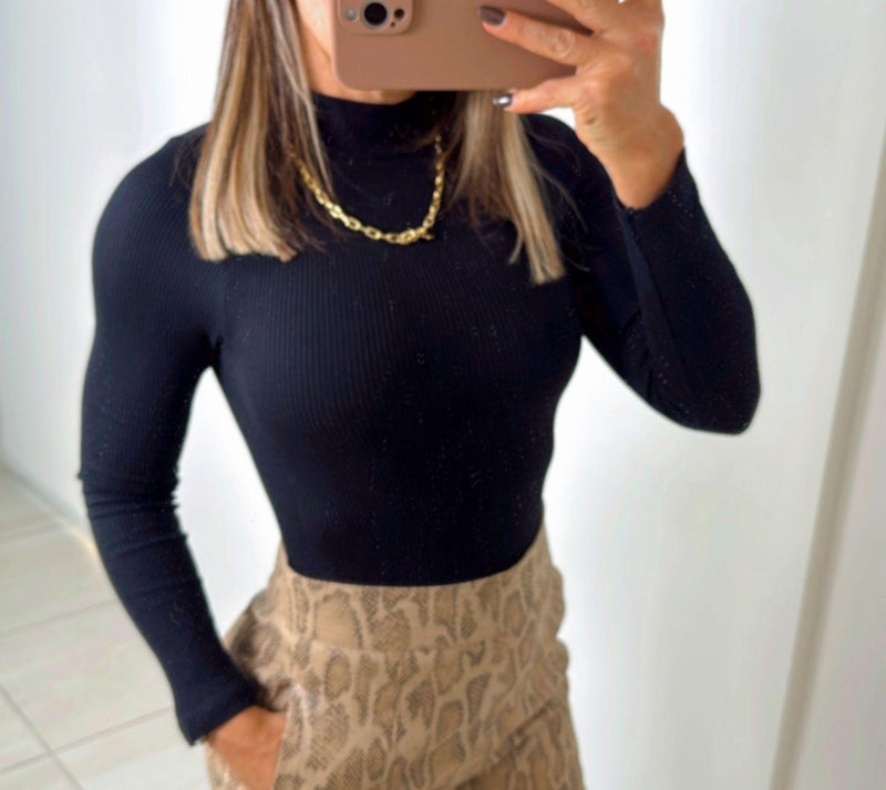982 Ribbed high neck long sleeve bodysuit
