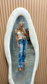 1243 Mid rise fit wide baggy leg pants