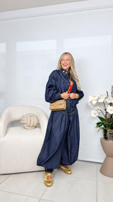 0462 Bubble jacket denim and aladdin pants set