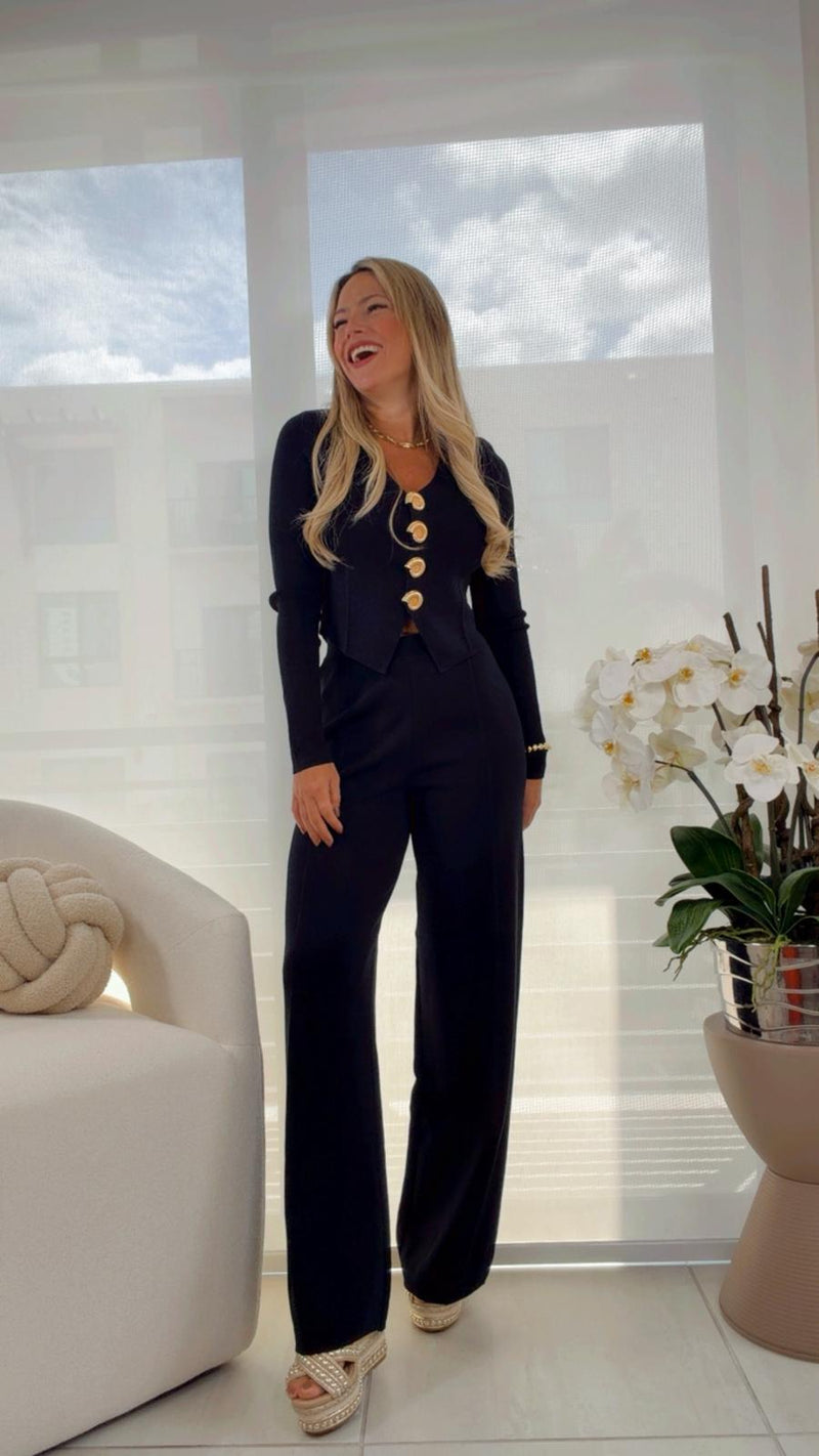 2699 Golden buttom top and pants set