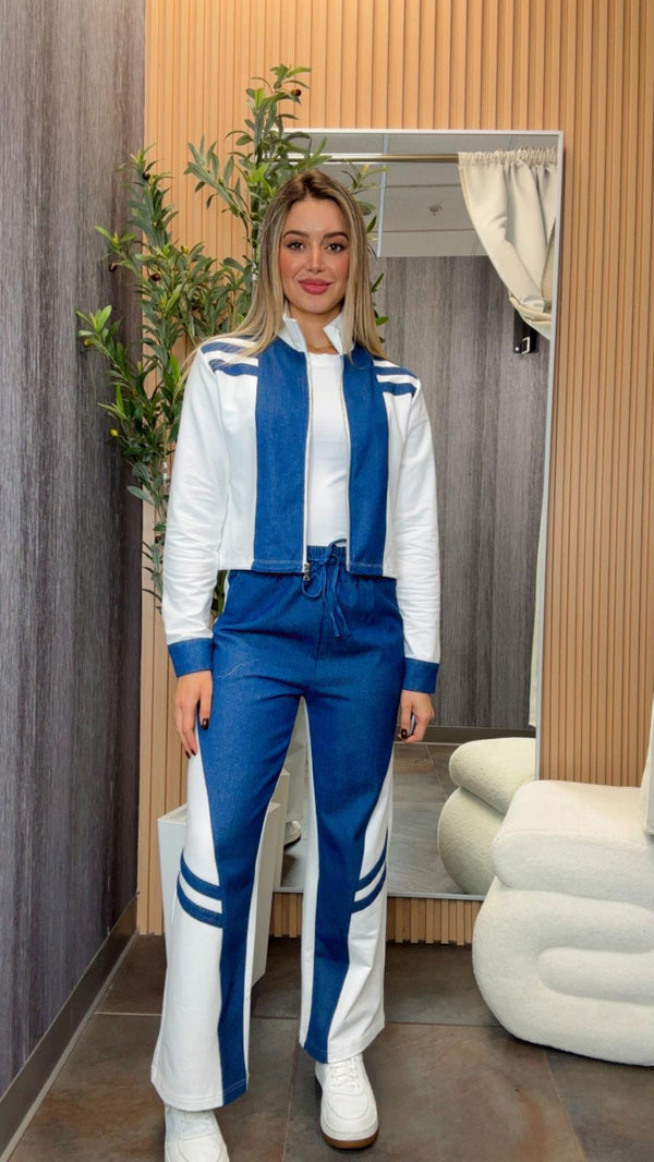 0059 Jacket contrast and pants set