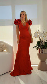 1286 Glittered ruffle sleeve maxi dress