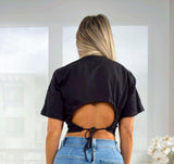 4792 Drawstring open back crop top