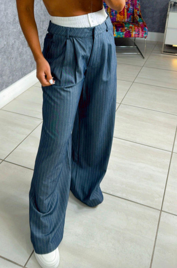 6192 Pin stripe wide leg trouser pants