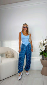 1905 Polka dot denim print jumpsuit Kiut