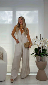 0037 Linen open back jumpsuit