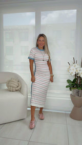 O159 Short sleeve dress with stripe pattern