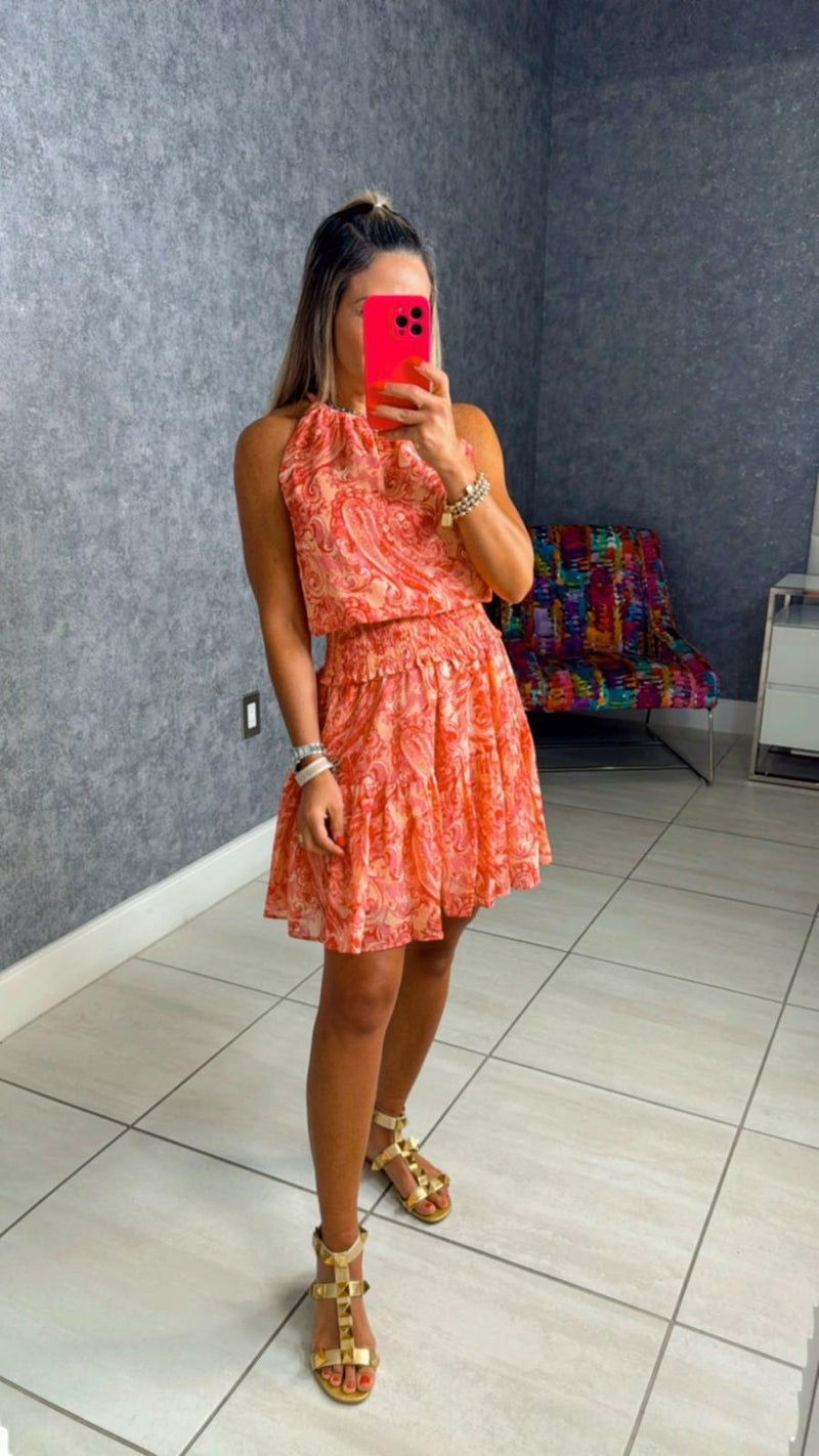 4232 Paisley halter neck mini dress