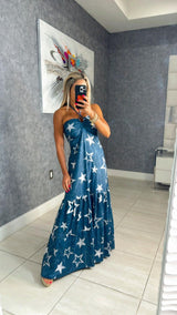 1230 Stars denim print maxi dress