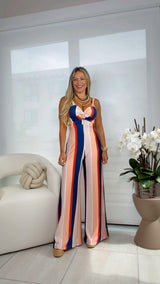 1943 Striped print tie back jumpsuit kiut