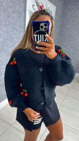9580 Cardigan sweater with cherry accessory