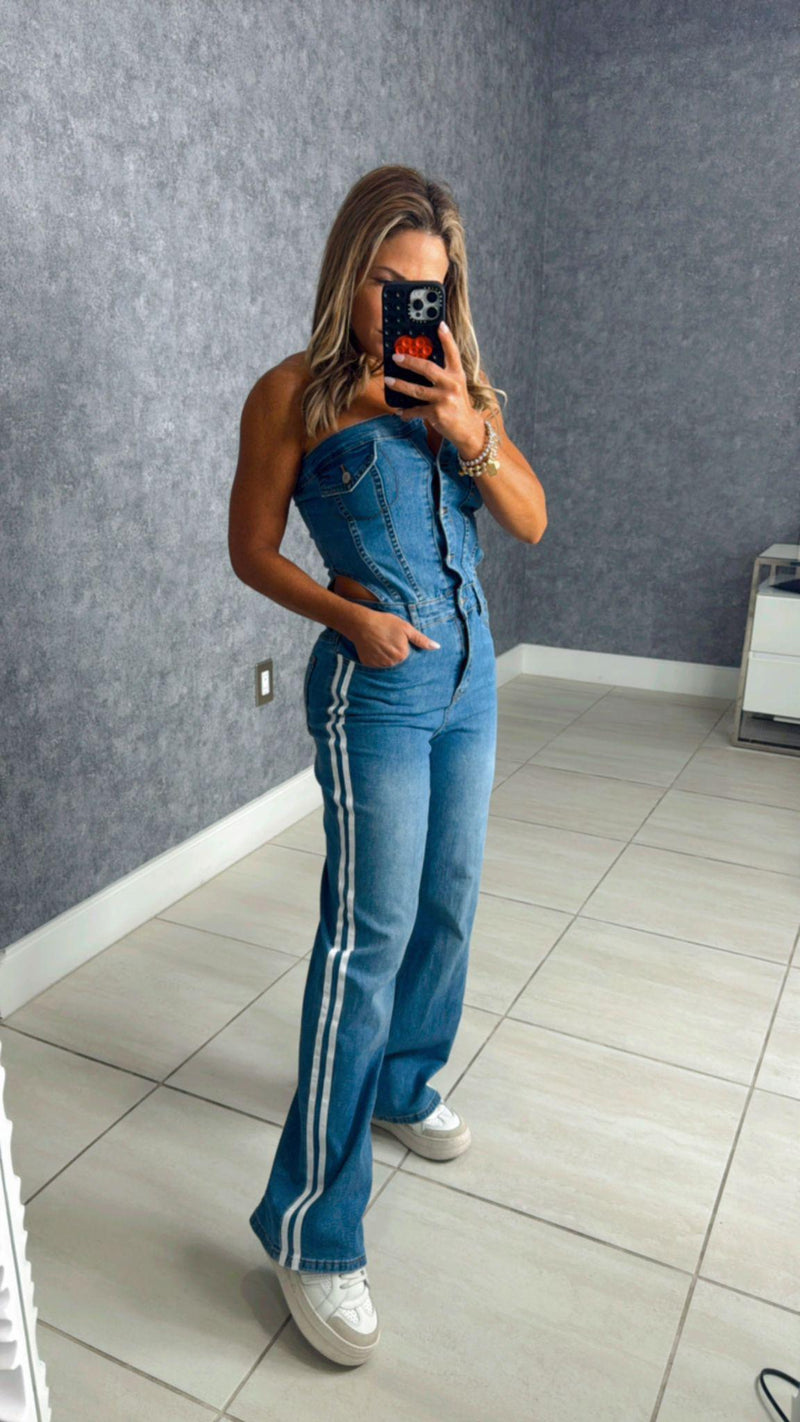 0848 Denim jumpsuit open on the sides