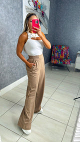 7527 Crepe wide leg cargo pant