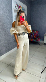 2387 Jumpsuit with puff sleeve and belt