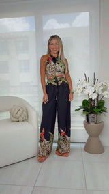 1326 Halter neck top with wide pants set