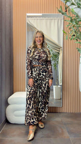 F399 Leopard print mesh top and pants set