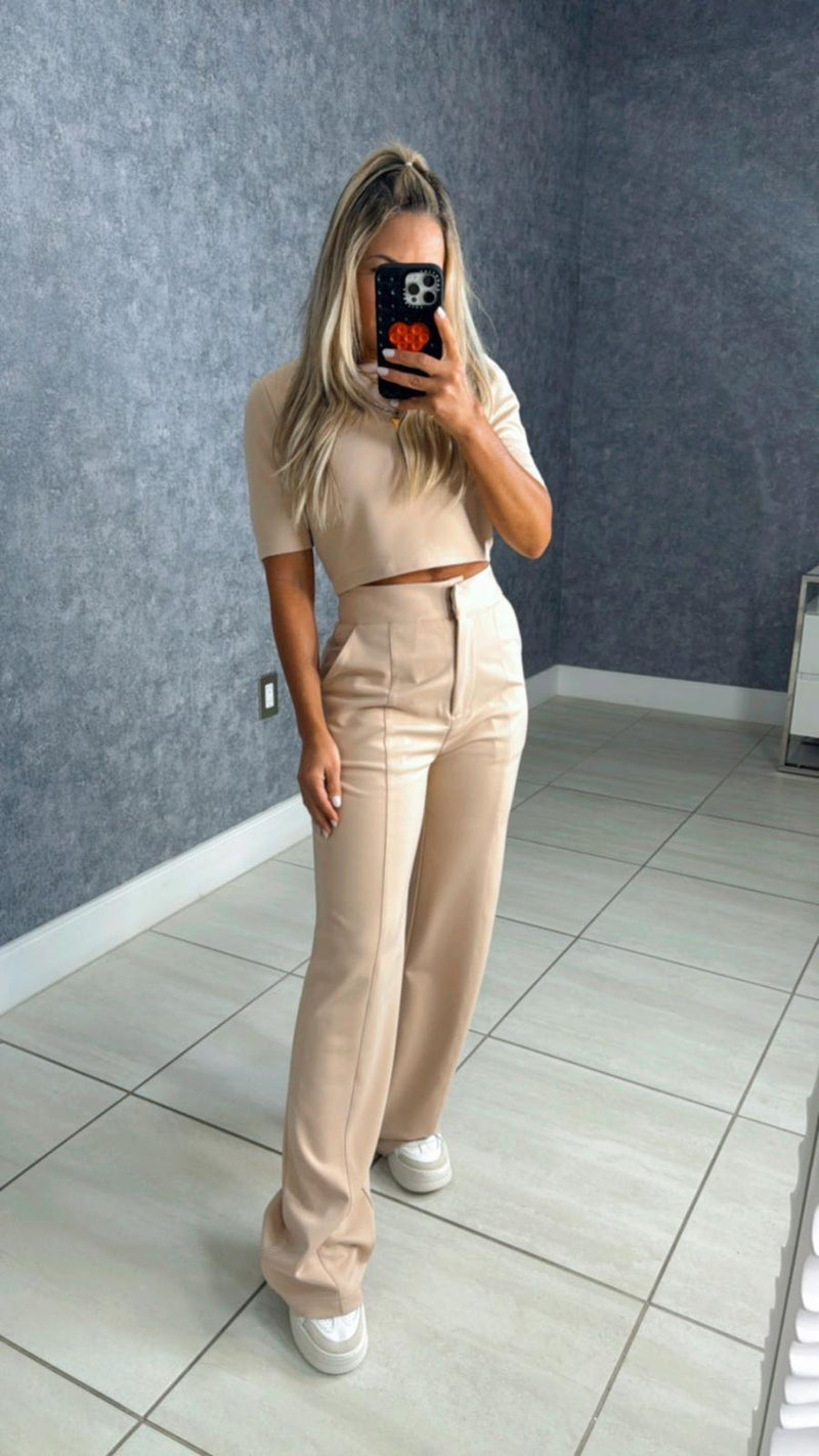 043S Crop top and high waist pant set