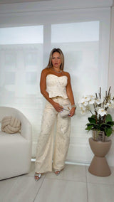 4191 Embroidery strapless top and pants set