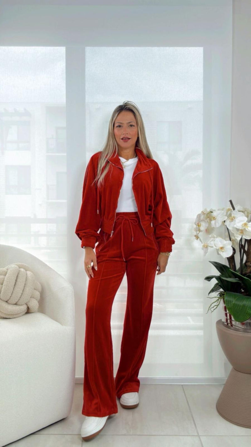 LOR2 Velour funnuel neck jacket and pants set