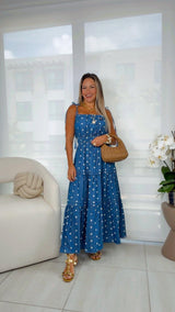 3647 Lightweight denim polka dot midi dress
