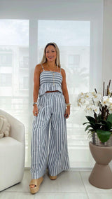 6050 Striped top and wide leg pants set