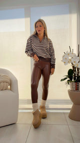 9667 High neck stripe sweater with zipper