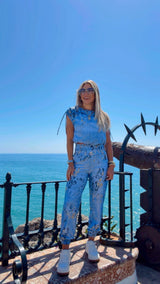 1867 Denim leopard top and jogger set Kiut