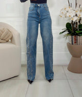 2820 Shiny on side wide leg denim pants