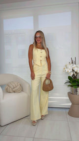 8873 Golden buttons vest and pants set