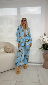 0952 Beach print blouse and pants set