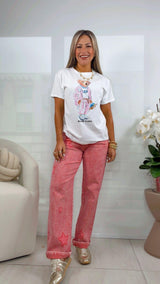 123 Pink dressy bear print top