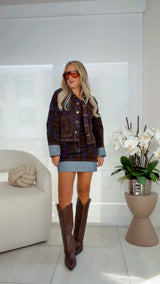 3245 Denim suede skirt and jacket set
