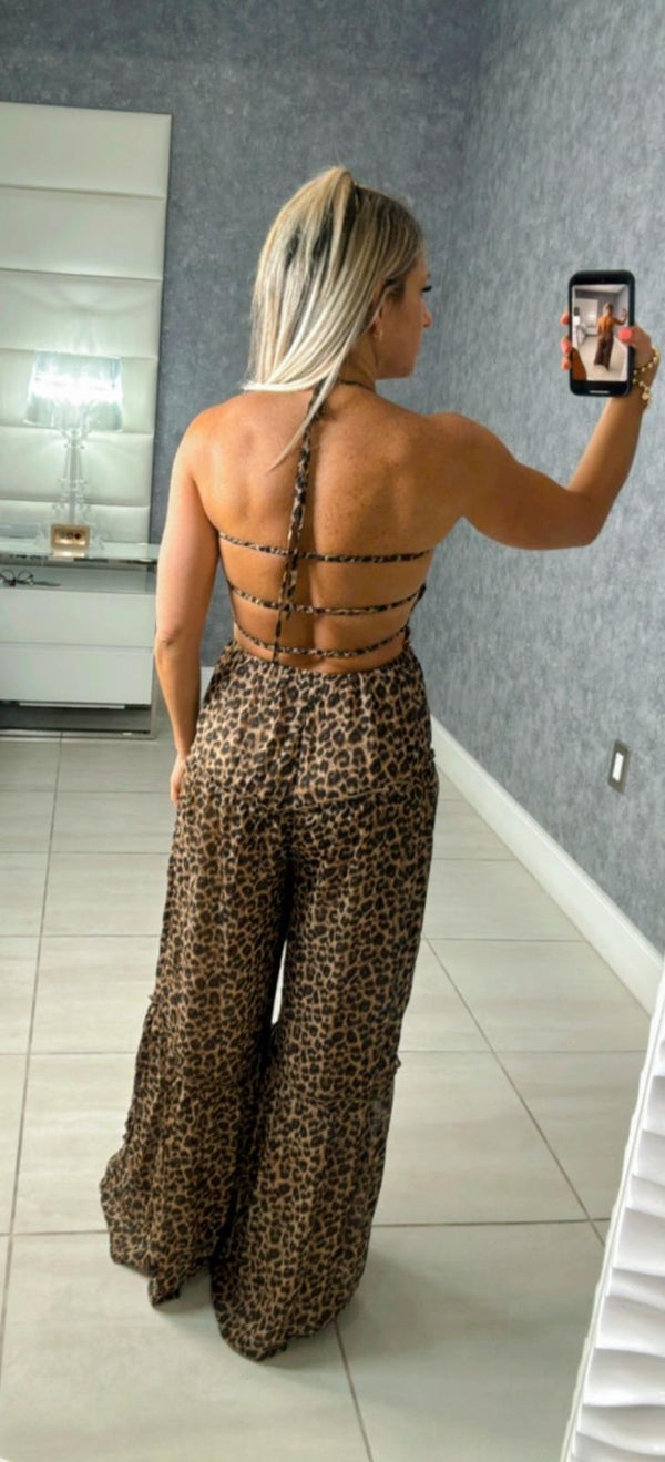 3364 Open back animal print jumpsuit