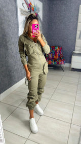 9475 Hooded cargo jumpsuit