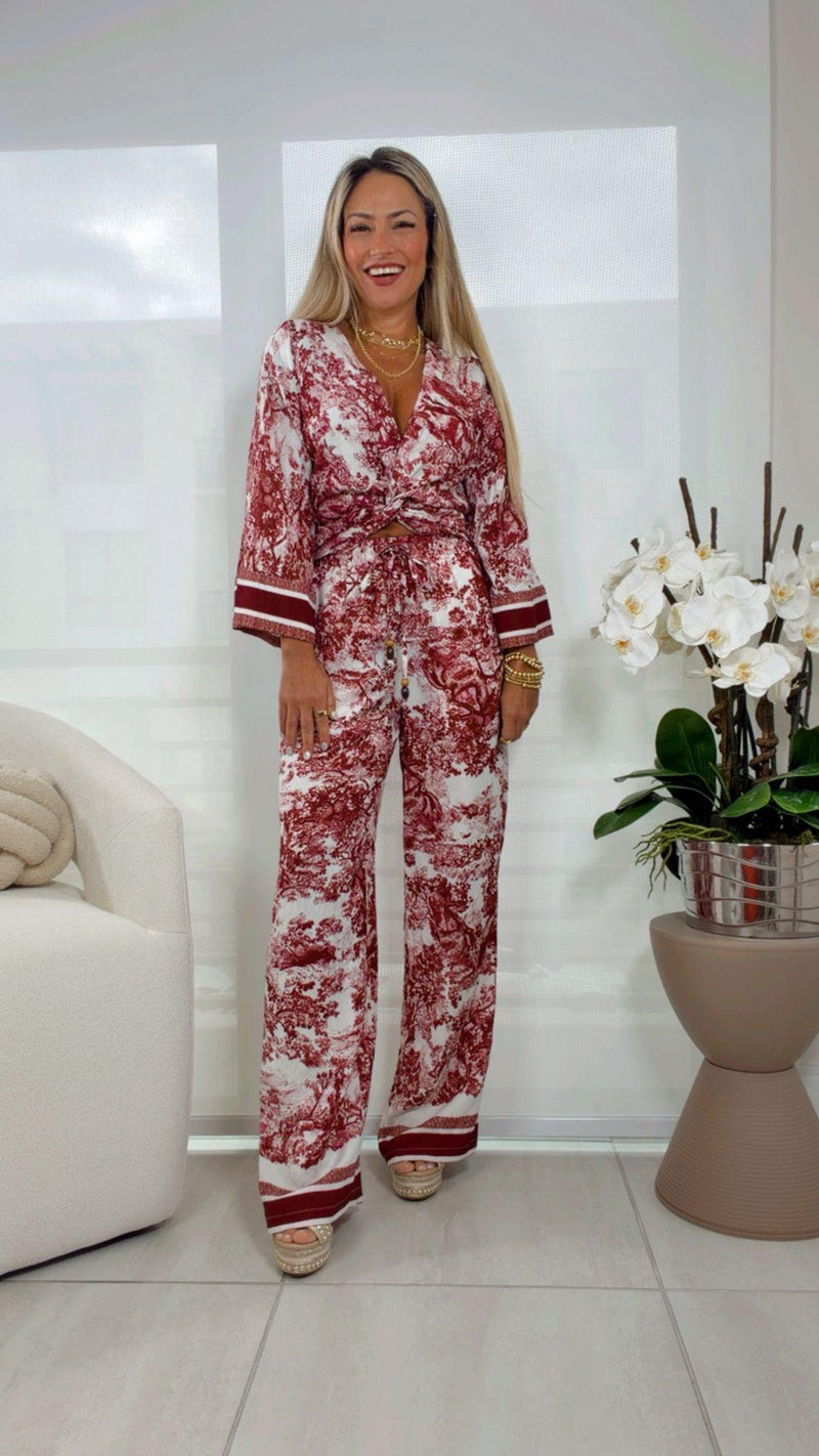 7098 Garden print top and pants set