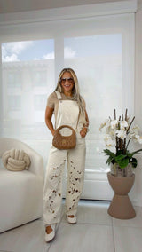 6126 Cut out embroidered overall jumpsuit