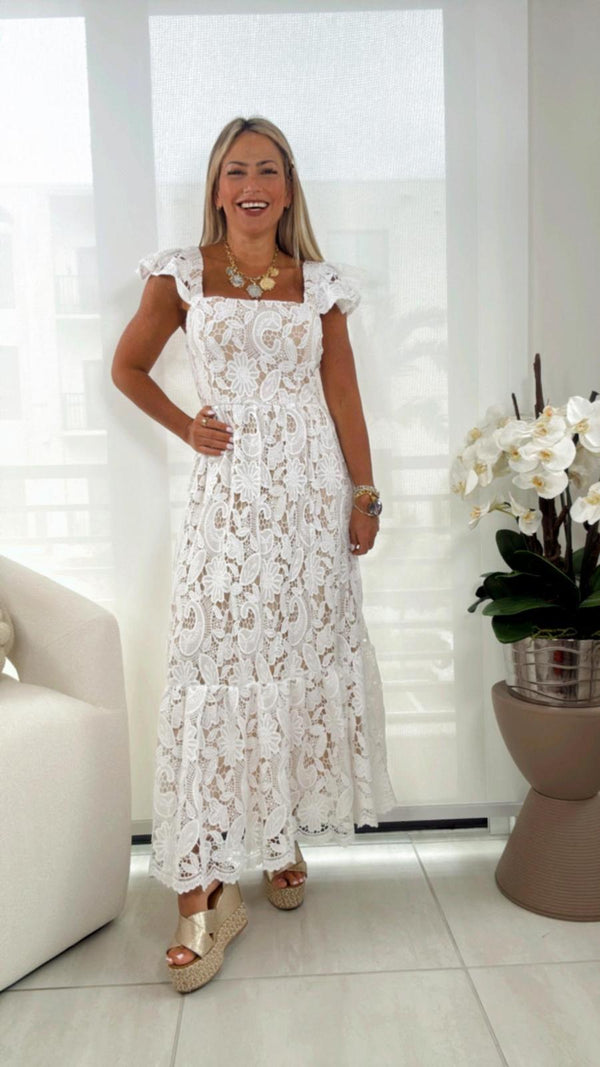 0631 Solid lace midi dress