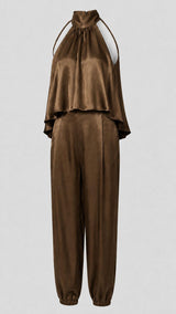 8383 Bubble halter top and jogger pants set