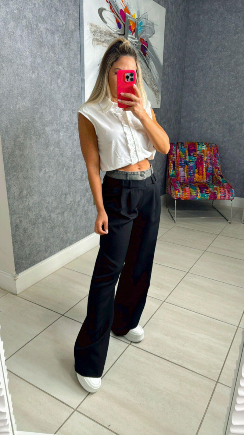 3719 Pants with denim waist