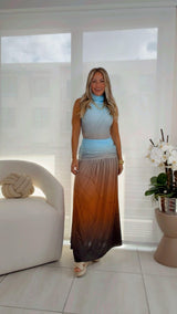 1836 Organic waves print body and maxi skirt set Kiut