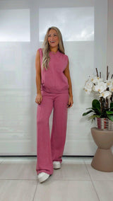 0820 Knitted set solid round neck